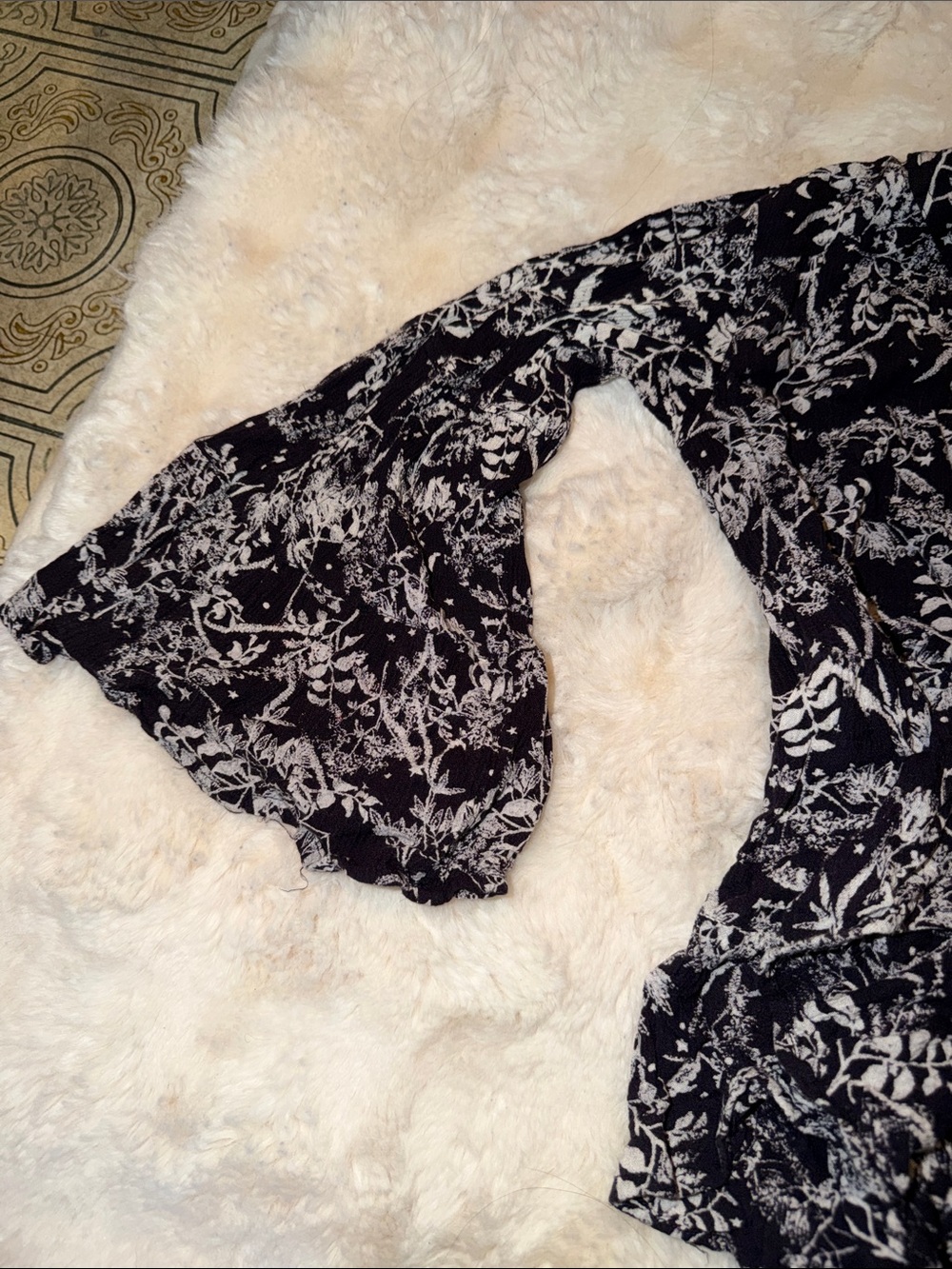 Boho Black Floral Tie-Front Peasant Tunic - Picture 4 of 8